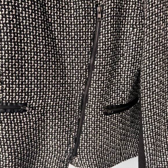 Sandro Paris Tweed Moto Style Collarless Blazer with Zipper Black/White - Picture 7 of 11